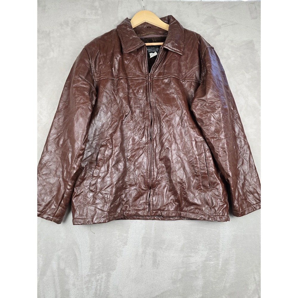 Haband Executive Division Leather Jacket Mens L Brown Faux Fur Removable Lining